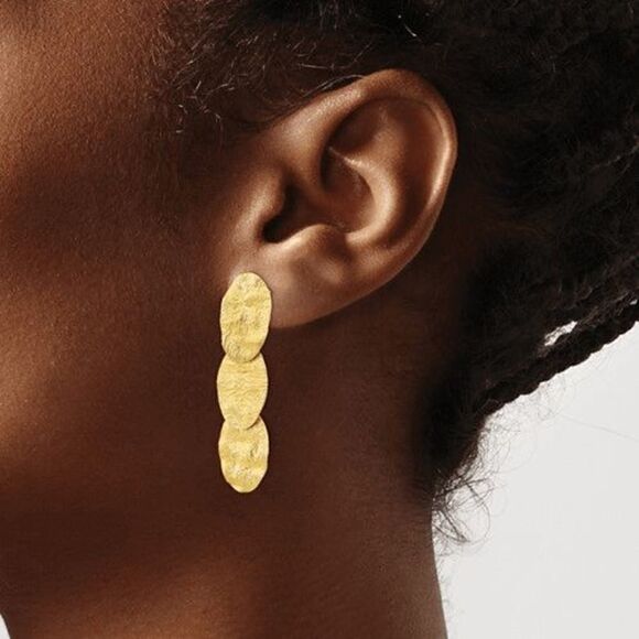 Leslie's Sterling Silver Gold-tone Textured Dangle Earrings - Picture 5 of 8